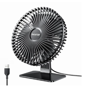 Gaiatop Small Table Fan, 6.5 Inch Ultra-quiet, 90° Adjustment for Better Cooling, 3 Speeds Portable Mini Powerful Desktop Table Fan, Small Personal Cooling Fan for Home Office (Black leaf)